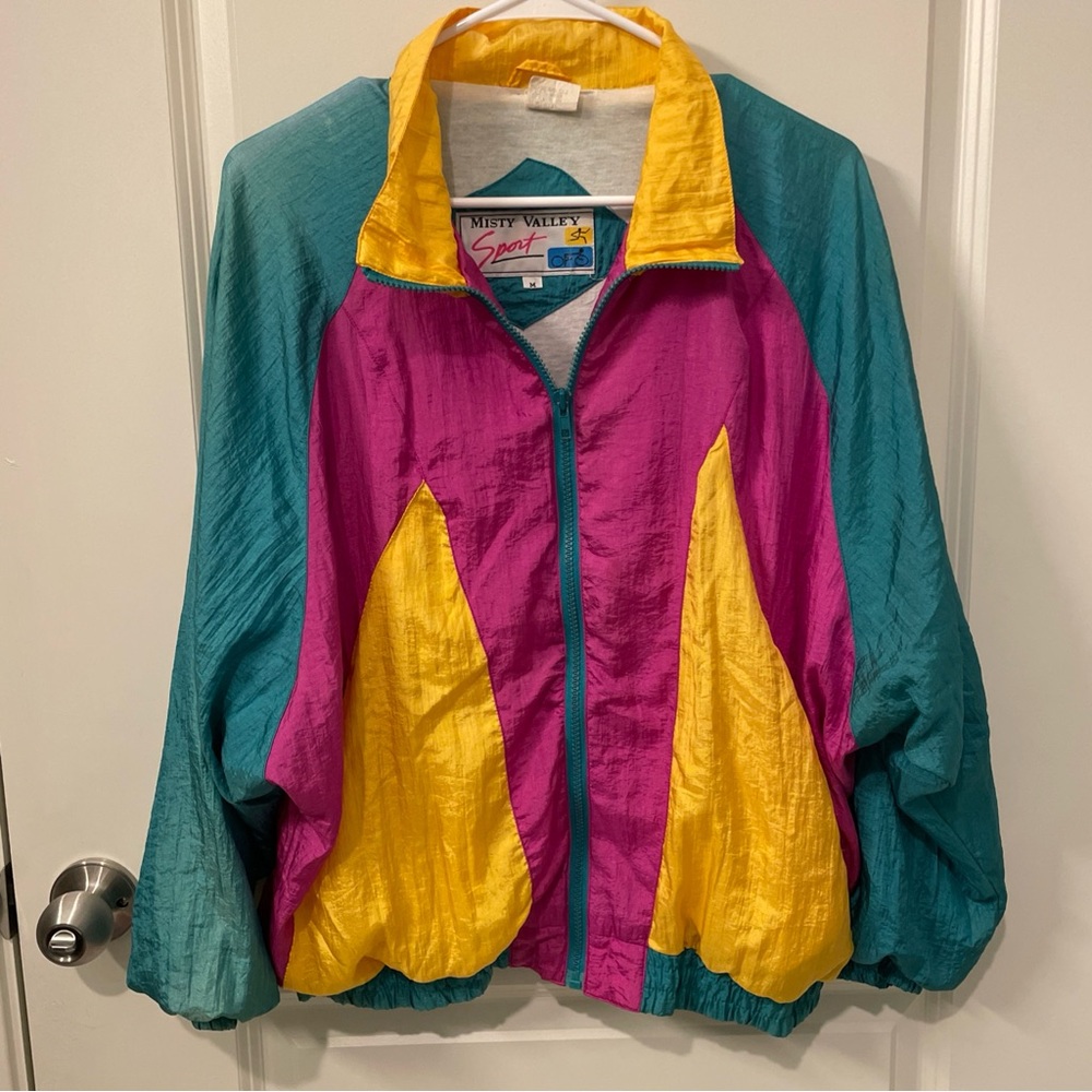 Vintage Misty Valley Sport Jacket Windbreaker Retro Block colorway green Pink